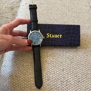 Stauer Blue/Black Leather Men's Watch, Brand New